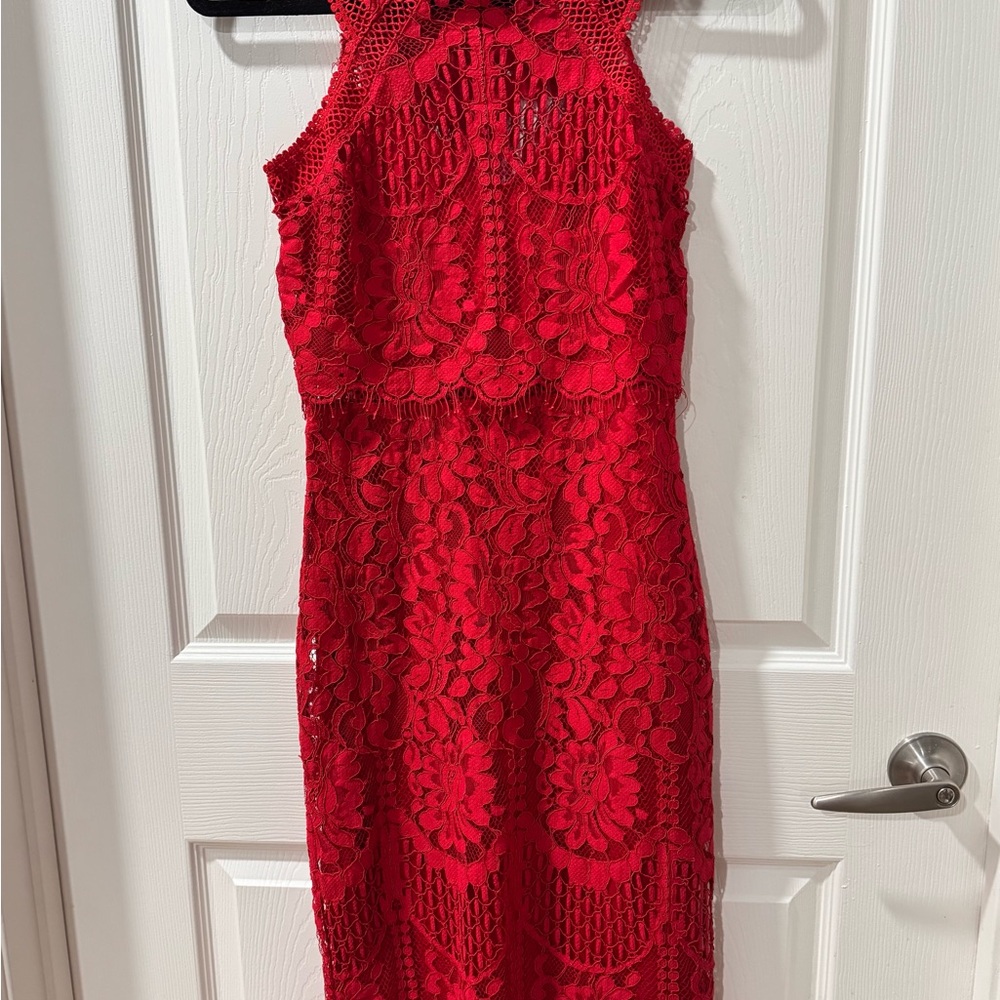 Lulu's Red Halter Sheath Midi Dress